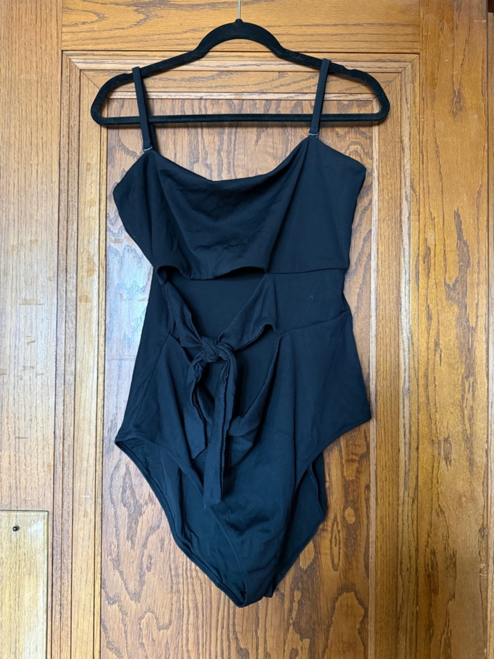 aerie Black One-Piece Swimsuit with Front Side Tie